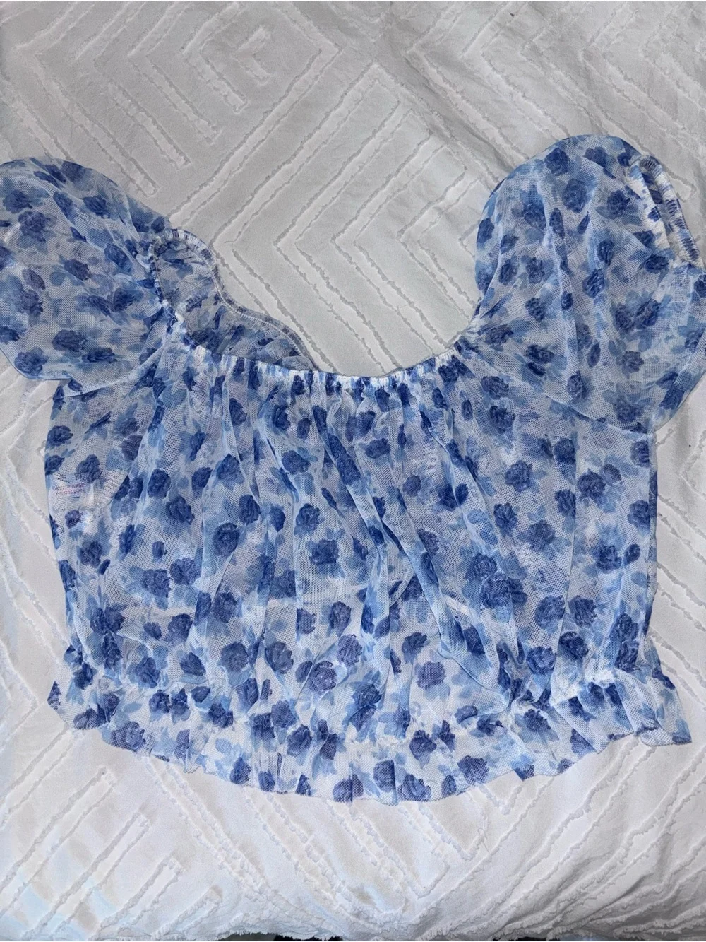 Blue Floral Off-Shoulder Crop Top